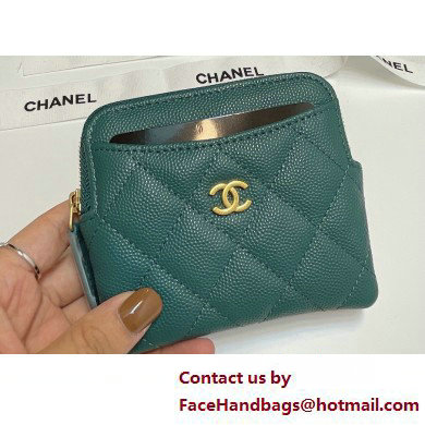 Chanel Grained Calfskin & Gold-Tone Metal Zip Coin Purse AP2061 Green 2025 - Click Image to Close